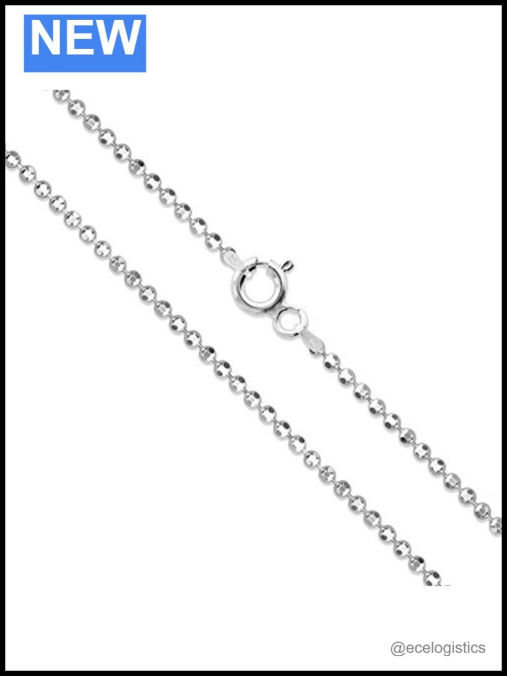 STERLING SILVER Diamond-Cut Ball Bead Chain Necklace 20in